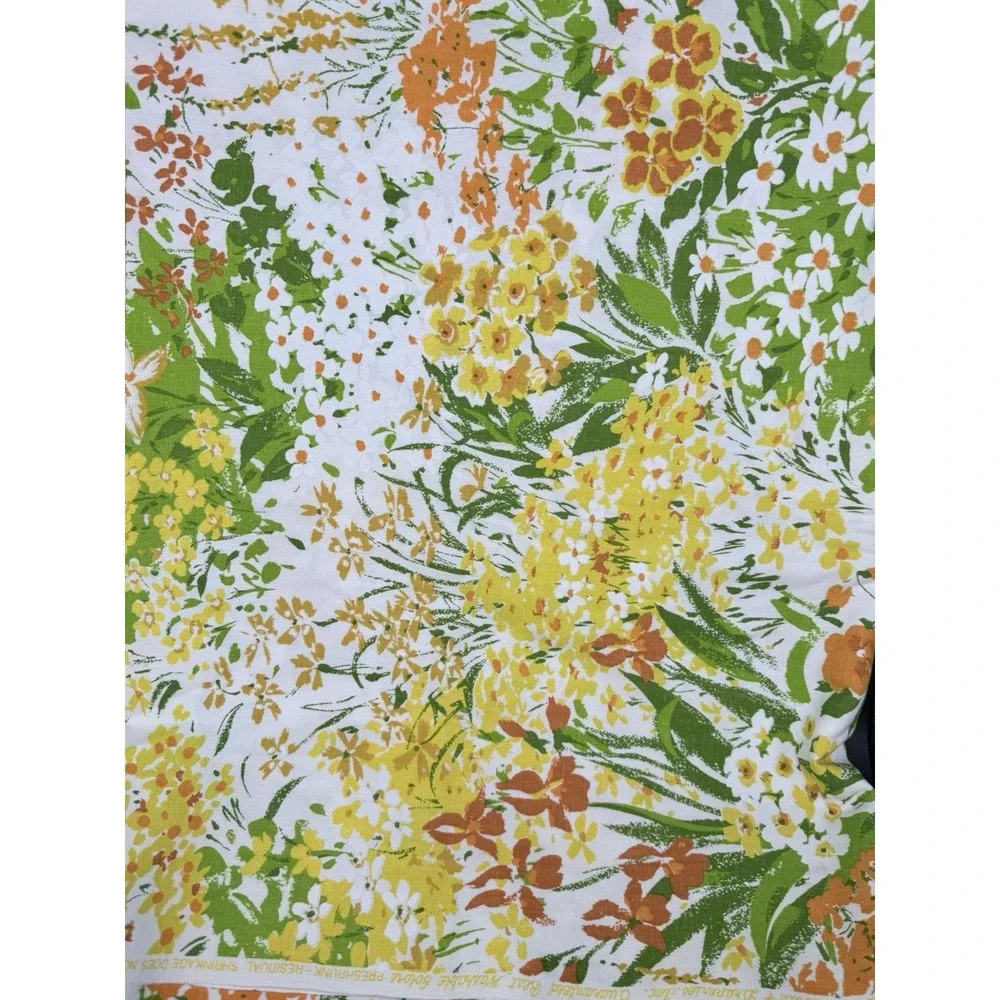 Vtg House N Home Fabric 45x67 Screen Print Floral Yellow Green MCM 70s Retro